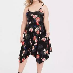 Torrid Black Floral Trapeze Dress | Scoop Neck Sleeveless Handkerchief Hem Size2